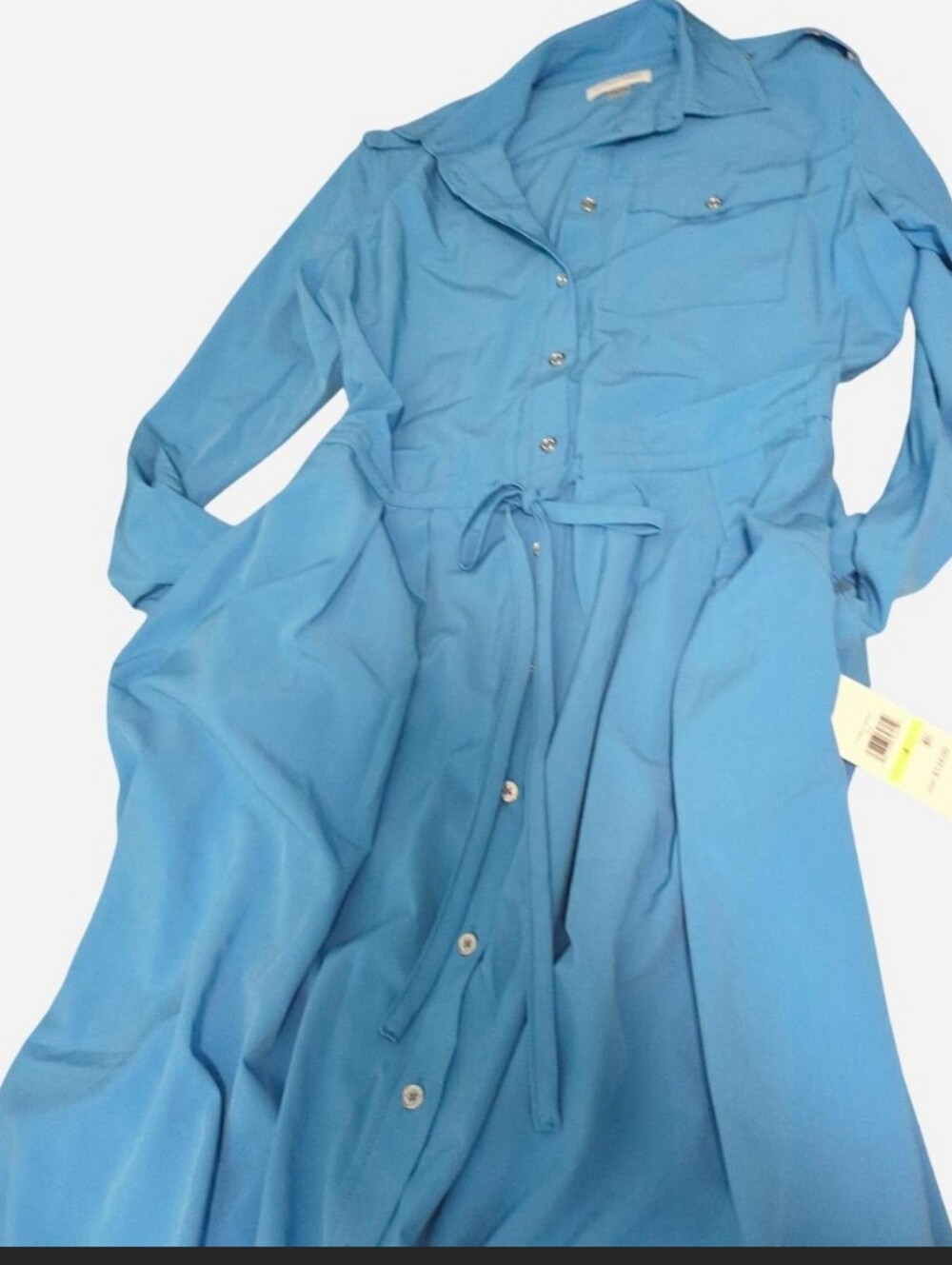 Calvin Klein Sky Blue Maxi Shirt Dress with Waist Tie